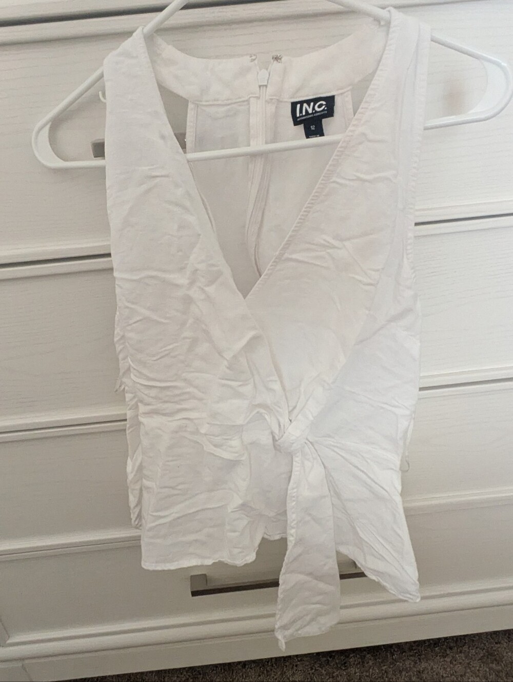 INC International Concepts White Tie-Front V-Neck Sleeveless Camisole